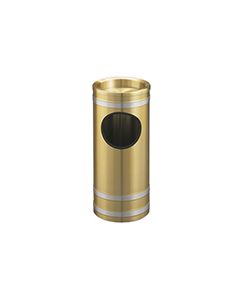 Glaro 194BE Capri Collection Ash/Trash Receptacle with Sand Tray Top - 3 Gallon Capacity - 9" Dia. x 23" H - Satin Brass with Satin Aluminum Bands