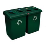 Rubbermaid 1792373 Glutton Recycling Station - 92 Gallon Capacity - 53" L x 24" W x 35.5" H - Dark Green in Color