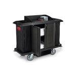 Rubbermaid 6191 Full Size Housekeeping Cart with Doors and Vinyl Bag, Bumpers, Vacuum Holder and Under Deck Shelf