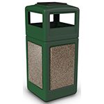 Commercial Zone 72055499 StoneTec Aggregate Trash Can with Ash/Trash Dome Lid - 42 Gallon Capacity - Forest Green with Riverstone Panels