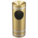 Glaro F194BE Capri Collection Ash/Trash Receptacle with Funnel Top - 3 Gallon Capacity - 9" Dia. x 23" H - Satin Brass with Satin Aluminum Bands