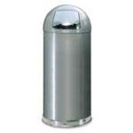 Rubbermaid / United Receptacle R1536SM Round Top Waste Receptacle - 15 Gallon Capacity - 15" Dia. x 36" H - Disposal Opening is 8" W x 7" H - Silver Metallic
