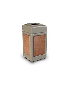 Commercial Zone 720316 StoneTec Aggregate Trash Can with Open Top - 42 Gallon Capacity - Beige with Sedona Panels