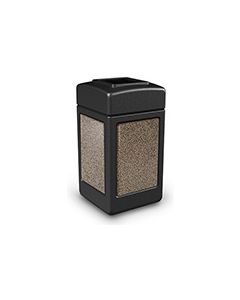 Commercial Zone 720352 StoneTec Aggregate Trash Can with Open Top - 42 Gallon Capacity - Black with Riverstone Panels