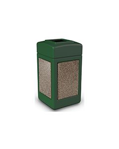Commercial Zone 720354 StoneTec Aggregate Trash Can with Open Top - 42 Gallon Capacity - Forest Green with Riverstone Panels