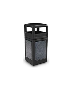 Commercial Zone 72041399 StoneTec Aggregate Trash Can with Dome Lid - 42 Gallon Capacity - Black with Pepperstone Panels