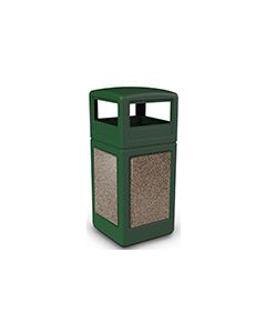 Commercial Zone 72045499 StoneTec Aggregate Trash Can with Dome Lid - 42 Gallon Capacity - Forest Green with Riverstone Panels