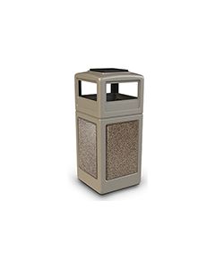 Commercial Zone 72051599 StoneTec Aggregate Trash Can with Ash/Trash Dome Lid - 42 Gallon Capacity - Beige with Riverstone Panels