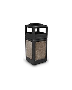 Commercial Zone 72055299 StoneTec Aggregate Trash Can with Ash/Trash Dome Lid - 42 Gallon Capacity - Black with Riverstone Panels