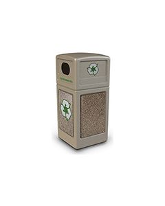 Commercial Zone 72231599 StoneTec Recycle42 Recycling Containers - 42 Gallon Capacity - 18.5" Sq. x 41.75" H - Beige with Riverstone Panels