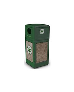 Commercial Zone 72235499 StoneTec Recycle42 Recycling Containers - 42 Gallon Capacity - 18.5" Sq. x 41.75" H - Forest Green with Riverstone Panels