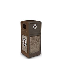 Commercial Zone 72235599 StoneTec Recycle42 Recycling Containers - 42 Gallon Capacity - 18.5" Sq. x 41.75" H - Brown with Riverstone Panels