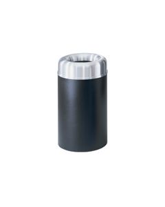 Rubbermaid / United Receptacle AOT30SABK Crowne Collecton Small Open Top Trash Receptacle - 30-Gallon Capacity - 20" Dia. x 34.5" H - 12" Dia. Disposal Opening - Black body with Satin Aluminum Top