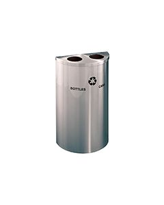 Glaro BC1899SA RecyclePro Half Round Receptacle with Two Round Openings - 14 Gallon Capacity - 30" H x 18" W x 9" D - Satin Aluminum