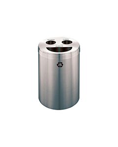 Glaro BCT20SA "RecyclePro 3" Receptacle with Half Round Opening and Two Hole Openings - 33 Gallon Capacity - 20" Dia. x 31" H - Satin Aluminum