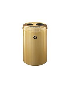 Glaro BPW20BE "RecyclePro 3" Receptacle with Paper Slot and Two Round Openings - 33 Gallon Capacity - 20" Dia. x 31" H - Satin Brass