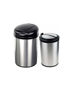 Nine Stars CB-DZT-40-8 /12-18 Combo Infrared Touchless Waste Receptacles - (1) 10.6 Gallon and (1) 3.2 Gallon Capacity - Stainless Steel with Black Accents