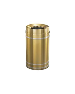 Glaro F2034BE Capri Collection Funnel Top Trash Can - 33 Gallon Capacity - 20" Dia. x 36" H - Satin Brass with Satin Aluminum Bands