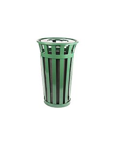 Witt Industries M2401 Oakley Collection Slatted Waste Receptacle - 24 Gallon Capacity - 23" dia x 42.5 " H - Silver, Black, Brown, and Green