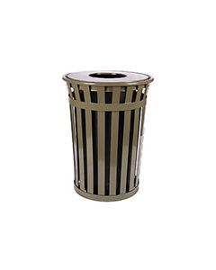 Witt Industries M3601 Oakley Collection Slatted Waste Receptacle - 36 Gallon Capacity -  28" dia x 36" H  - Silver, Black, Brown, and Green