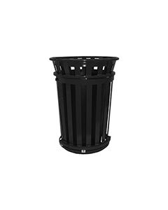 Witt Industries M3601-SD Oakley Collection Slatted Slide Door Waste Receptacle - 36 Gallon Capacity -  28" dia x 36" H  - Silver, Black, Brown, and Green