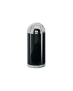 Rubbermaid / United Receptacle R1536-20B European Designer Line Round Top Receptacle - 15 Gallon Capacity - 15" Dia. x 36" H - Disposal Opening is 8" W x 7" H - Black Body with Chrome Accents