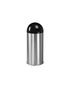 Rubbermaid / United Receptacle R1536SSS Metallic Designer Line Bullet Trash Can - Satin Stainless Steel with Black Top - 15" Dia. x 36" H - 15 Gallon Capacity