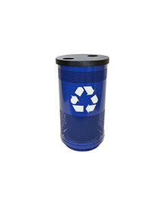 Witt Industries SC35-02 Stadium Series Recycling Receptacle with Flat Top Recycling Lid and 2 Hole Openings - 18.5" Dia. x 33.75" H - 35 Gallon Capacity - Blue in Color