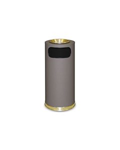 Rubbermaid / United Receptacle SO17SUSBBR Crowne Collection Waste Receptacle - 15 Gallon Capacity - 15" Dia. x 33.5" H - Disposal Opening is 11" W x 5" H - Brown Textured Base with Brass Accents