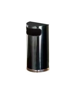 Rubbermaid / United Receptacle SO8-20B European Designer Line Half Round Waste Receptacle - Black with Mirror Chrome - 9 Gallon Capacity - 18" W x 32" H x 9" D - Disposal Opening is 15" W x 5" H