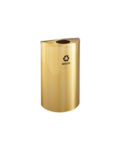 Glaro W1899BE RecyclePro Half Round Receptacle with 5.5"  Round Opening - 14 Gallon Capacity - 30" H x 18" W x 9" D - Satin Brass