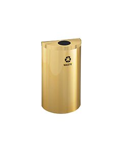 Glaro W1899VBE RecyclePro Value Half Round Receptacle with 5.5" Round Opening - 16 Gallon Capacity - 30" H x 18" W x 9" D - Satin Brass