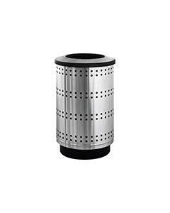 Witt Industries PC55P-SP1-FT Paramount Collection Perforated Receptacle with Flat Top Lid - 55 Gallon Capacity - 23 1/2" Dia. x 40" H - Stainless Steel in Color