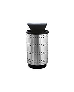 Witt Industries PC55P-SP1-HT Paramount Collection Perforated Receptacle with Hood Top Lid - 55 Gallon Capacity - 23 1/2" Dia. x 49" H - Stainless Steel in Color
