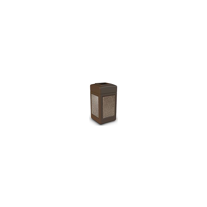 Commercial Zone 720355 StoneTec Aggregate Trash Can with Open Top - 42 Gallon Capacity - Brown with Riverstone Panels