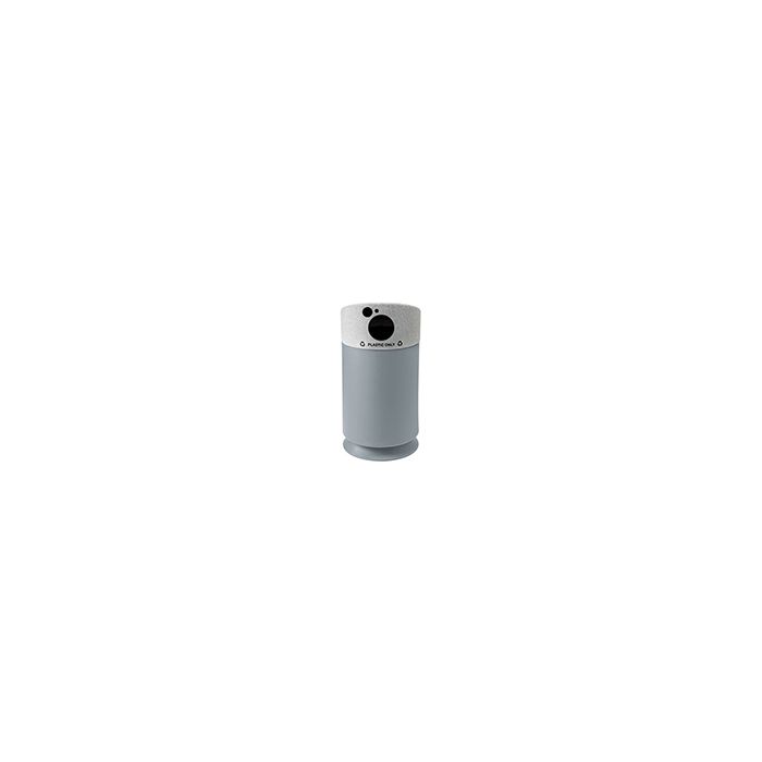 Commercial Zone 7532420399 Galaxy Collection Recycling Receptacle with "Plastic Only" Lid - 35 Gallon Capacity - 21 1/2" Dia. x 42 1/2" H - Gray Base with Comet Gray Top