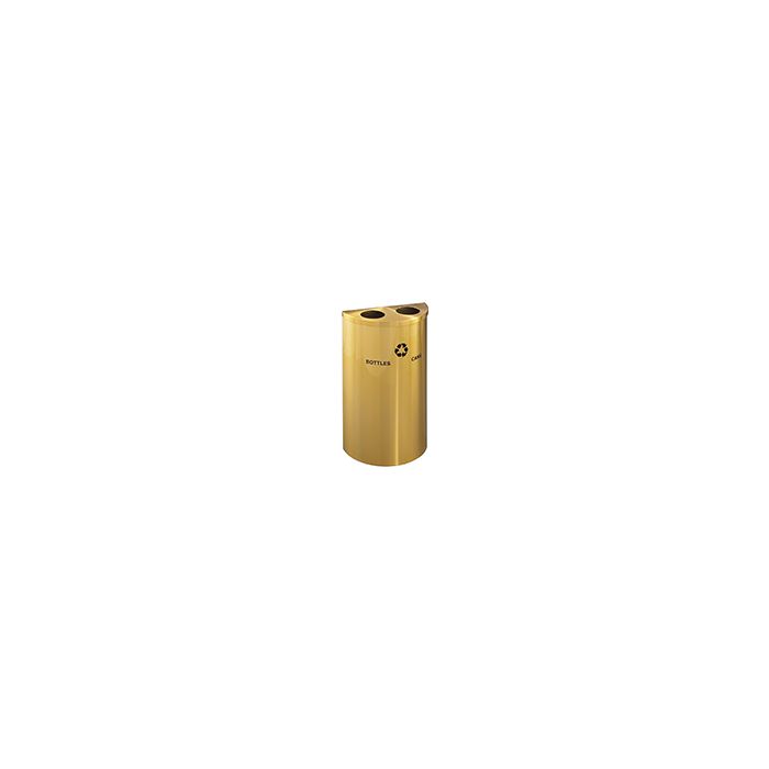 Glaro BC1899BE RecyclePro Half Round Receptacle with Two Round Openings - 14 Gallon Capacity - 30" H x 18" W x 9" D - Satin Brass
