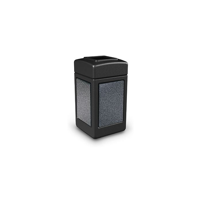 Commercial Zone 720313 StoneTec Aggregate Trash Can with Open Top - 42 Gallon Capacity - Black with Pepperstone Panels