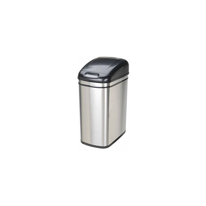 Nine Stars DZT-30-1 Infrared Touchless Waste Receptacle - 7.9 Gallon Capacity - 14 3/5" L x 10 2/5" W x 21 4/5" H - Stainless Steel with Black Top