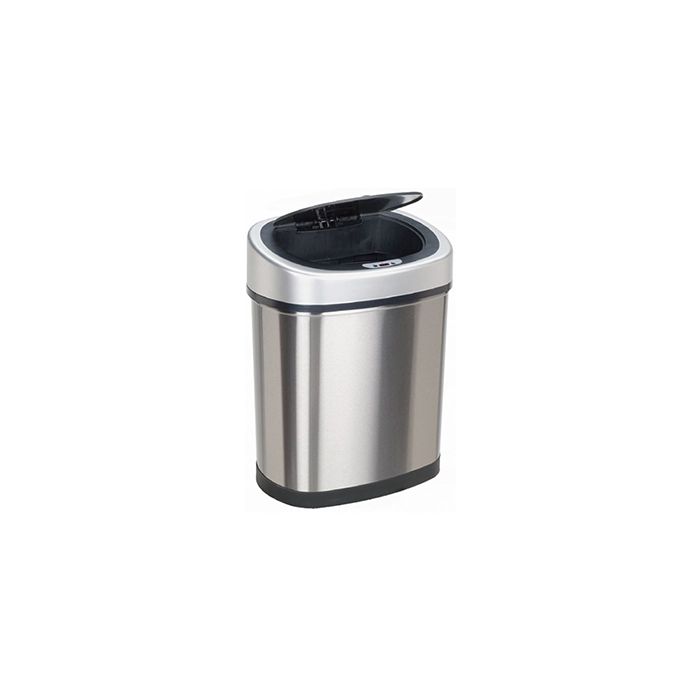Nine Stars DZT-42-9 Infrared Touchless Waste Receptacle - 11.1 Gallon Capacity - 16 1/5" L x 11 2/5" W x 24" H - Stainless Steel with Black Top
