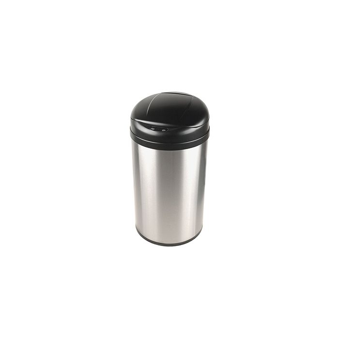 Nine Stars DZT-49-8 Infrared Touchless Waste Receptacle - 13 Gallon Capacity - 13 1/5" Dia. x 28 3/5" H - Stainless Steel with Black Top
