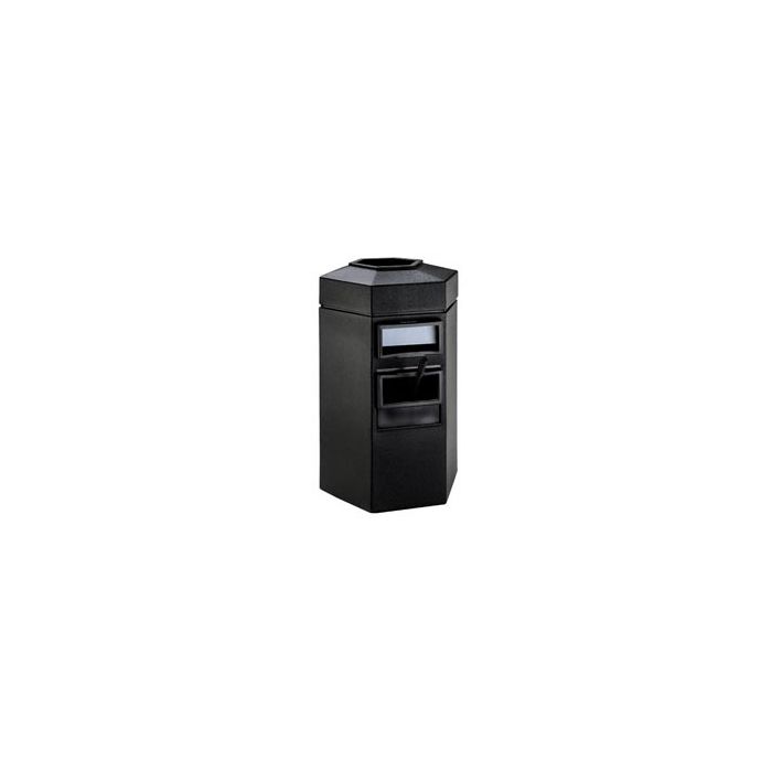 Single-Sided 45-Gallon Hex Windshield Center / Trash Can - 42" H x 25" W x 22" D - Black