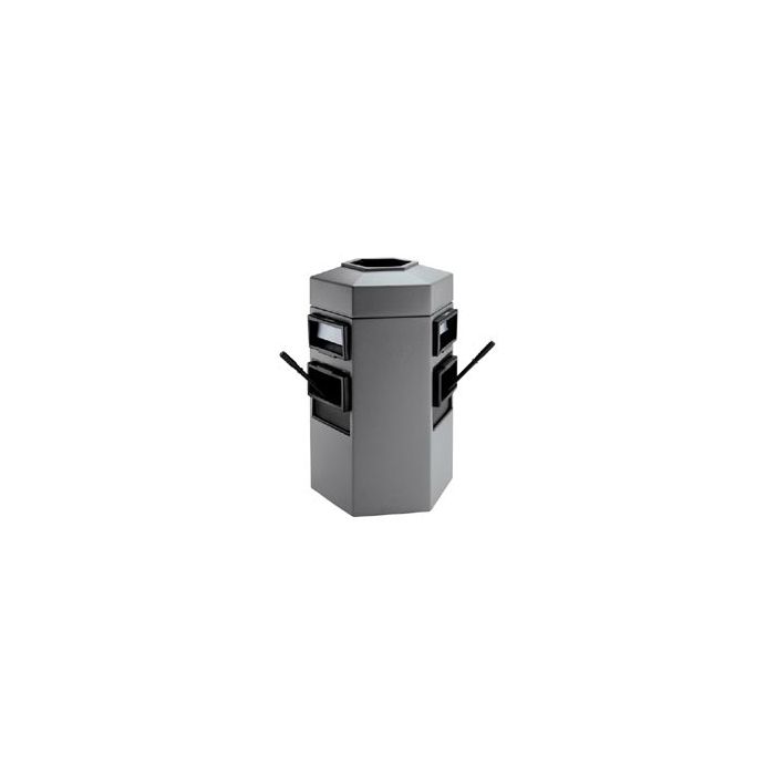 Double-Sided 35-Gallon Hex Windshield Center / Trash Can - 42" H x 25" W x 23" D - Charcoal Gray