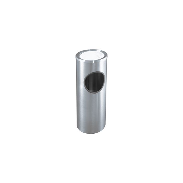 Glaro 192SA New Yorker Collection Ash/Trash Receptacle with Sand Tray Top - 3 Gallon Capacity - 9" Dia. x 23" H - Satin Aluminum