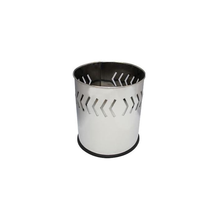 Witt Industries 66SS-ABP Executive Round Wastebasket with Arrow Band Pattern - 4 gallon capacity - 10 1/8" Dia. x 11 5/8" H - Stainless Steel in Color