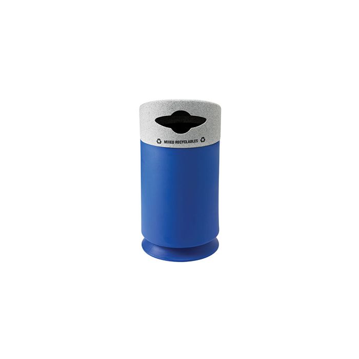 Commercial Zone 7532434099 Galaxy Collection Recycling Receptacle with "Mixed Recyclables" Lid - 35 Gallon Capacity - 21 1/2" Dia. x 42 1/2" H - Blue Base with Comet Gray Top