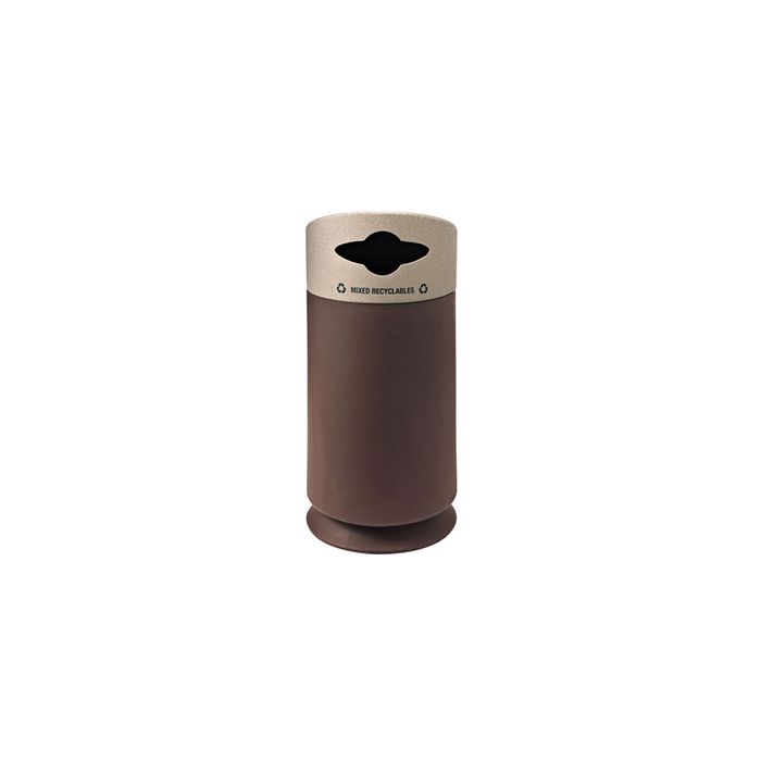Commercial Zone 7533433999 Galaxy Collection Recycling Receptacle with "Mixed Recyclables" Lid - 40 Gallon Capacity - 21 1/2" Dia. x 45 1/2" H - Brown Base with Lunar Sand Top
