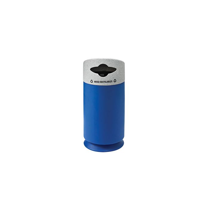 Commercial Zone 7533434099 Galaxy Collection Recycling Receptacle with "Mixed Recyclables" Lid - 40 Gallon Capacity - 21 1/2" Dia. x 45 1/2" H - Blue Base with Comet Gray Top