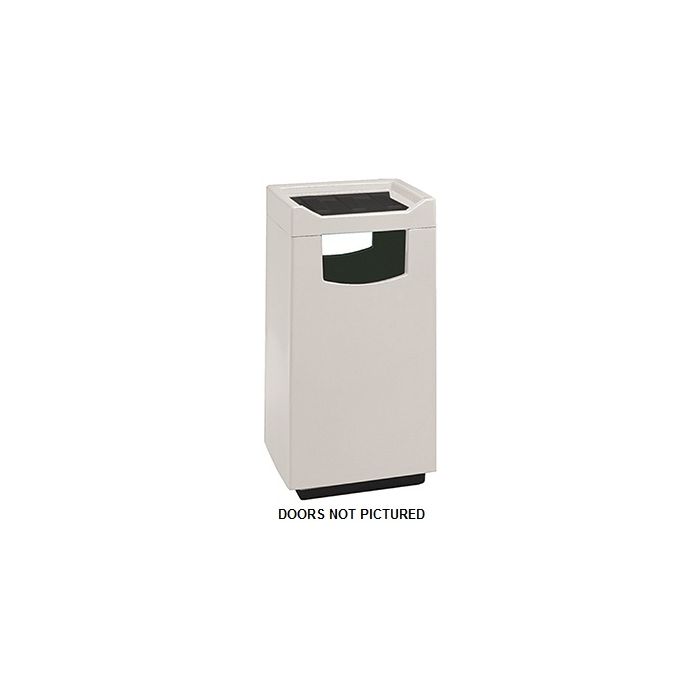 Witt Industries 77S-2040FCD Square Fiberglass Foodcourt Waste Receptacle with 2 Side Entry Openings and Push Doors - 24 Gallon Capacity - 20" Sq. x 40" H