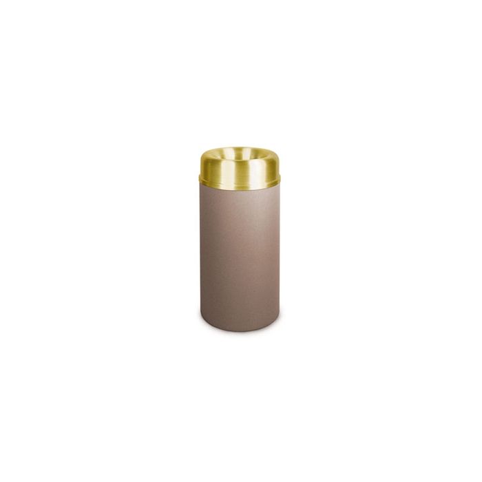 Rubbermaid / United Receptacle AOT15SBBR - Crowne Collection Small Open Top Trash Receptacle - 15 Gallon Capacity - 15" Dia. x 30" H - 9" Dia. Disposal Opening - Brown Textured Body with Satin Brass Top